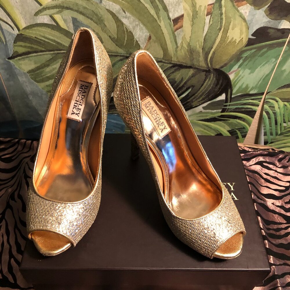 Badgley Mischka -Peep-toe Pump Shoes Metallic Silver  | Size 8 | Heels 4+" |